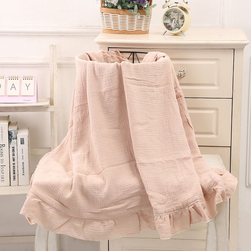 Double-layer Cotton Blanket Super Soft Crepe Fabric Ruffled Edge Baby Bath Towel Baby Blanket Children's Stroller Cover Blanket_voghion.com