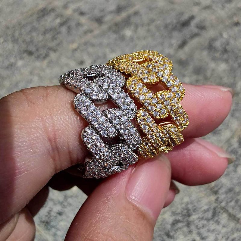 Hip Hop Copper Inlaid Zircon 11mm Diamond Shape Cuban Trendy Brand Men's Ring Band_voghion.com