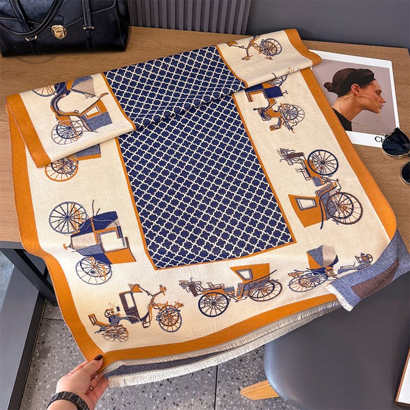 Nuova sciarpa in cashmere autunno e inverno 2024 stile auto d'epoca a contrasto bifacciale personalizzata di alta qualità_voghion.com