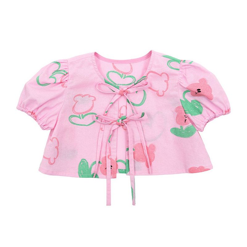 Blusas infantis para meninas, verão, novas, jaqueta curta casual infantil, flor fofa, camiseta_voghion.com