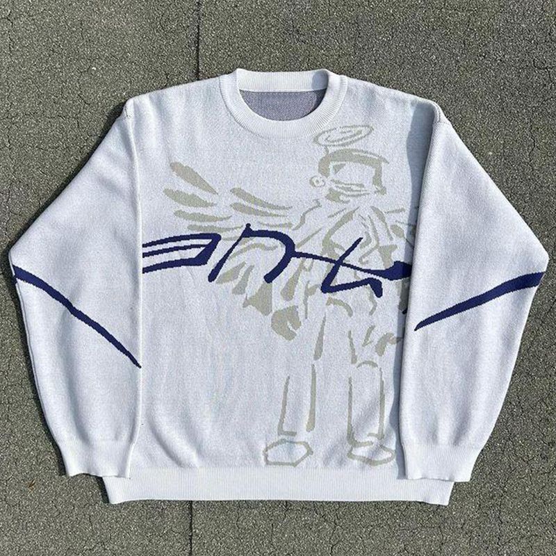 New autumn winter cartoon print hip-hop round neck pullover knitted sweater with personalized versatile long sleeved_voghion.com