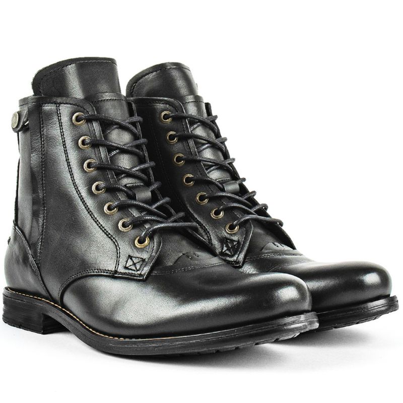 Knight Series clean color two-color side zipper large size knight boots men's leather boots_voghion.com