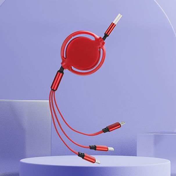 3-in-1 Retractable USB Cable, Flat Silicone, Universal Compatibility With FoiPhone Android Type-C Micro USB Portable Charger For Flat & Matte Finish_voghion.com