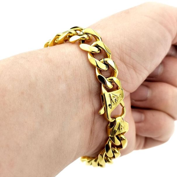 Freemasonry Masonic Mason Bracelet Mens Stainless Steel Yellow 11mm Width_voghion.com