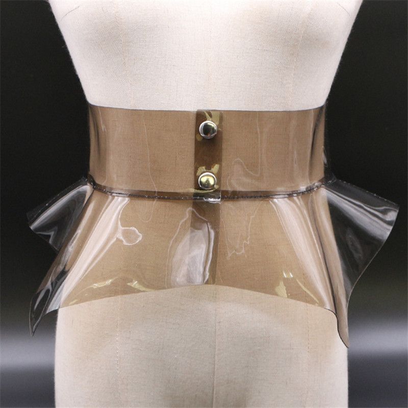 HOT Fashion Women Transparent Wide Laser Colourful PVC Waist Belt Corset Cummerbund Lrregular Pleated Clear Belts For Dress_voghion.com