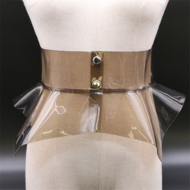 HOT Fashion Women Transparent Wide Laser Colourful PVC Waist Belt Corset Cummerbund Lrregular Pleated Clear Belts For Dress_voghion.com