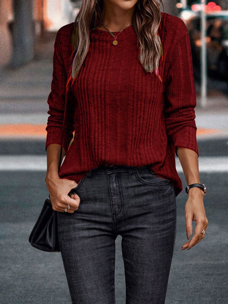  Women Mutt new women's casual solid color warm long sleeve T-shirt_voghion.com
