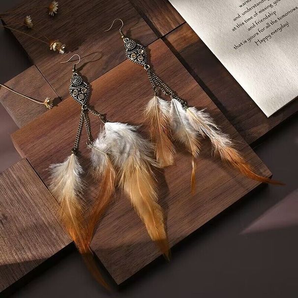 New Long Chain Feather Earrings Ethnic Style Feather Earrings 2024 Scenic Area Seaside Photo Earrings_voghion.com