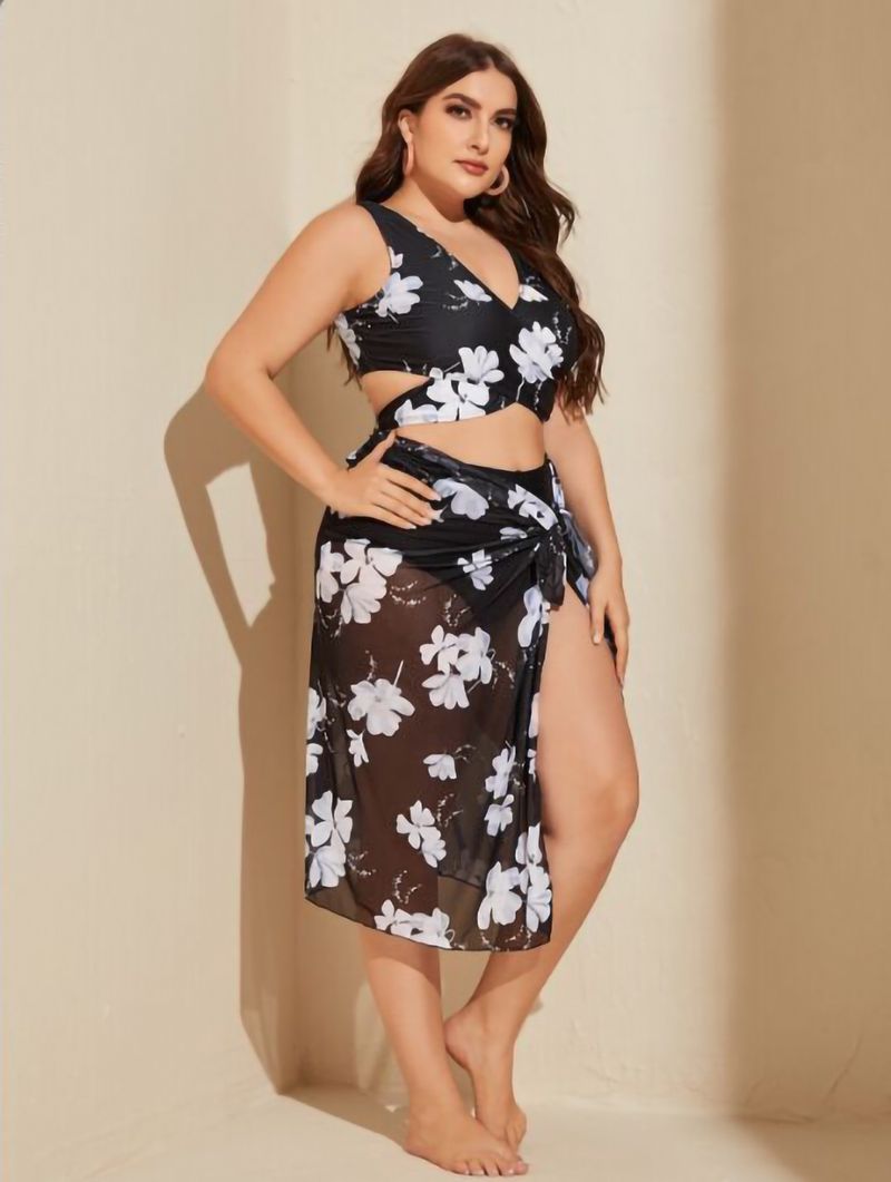 Women's digital printing high waist low cut dress large size swimsuit for women_voghion.com