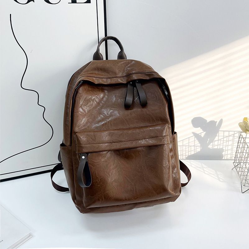 Men's Bags PU Men's Backpack New Large Capacity Simple Business Bag Short Distance Travel Bag Computer Bag Campus Student Backpack_voghion.com