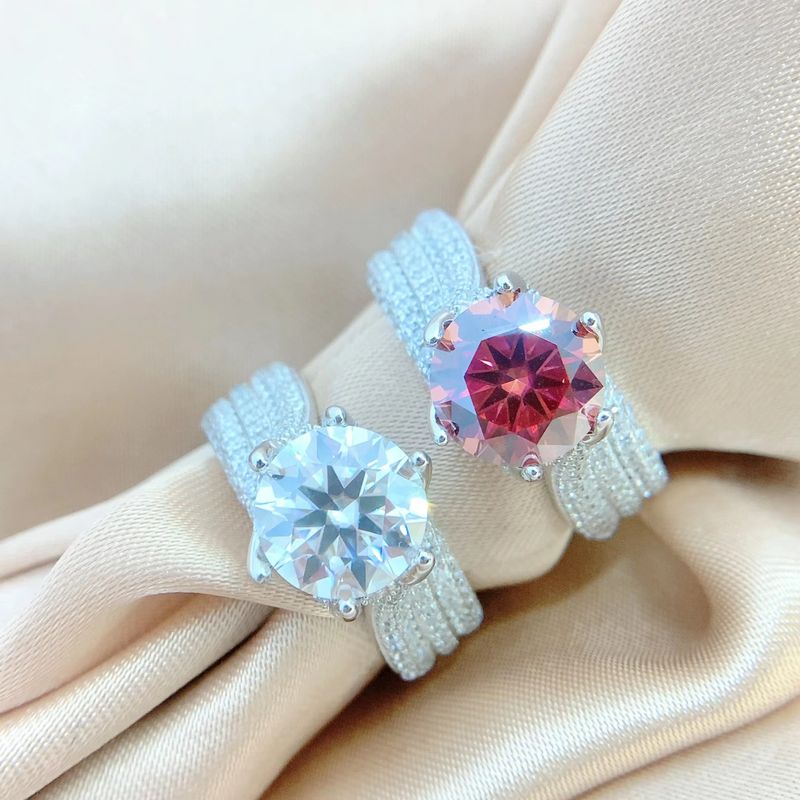 Rot Weiß Blau Moissanite Sechs-Zinke S Reinem Silber Platin Überzogene Luxuriöse Intarsien Ewige Liebe frauen Vorschlag Paar_voghion.com