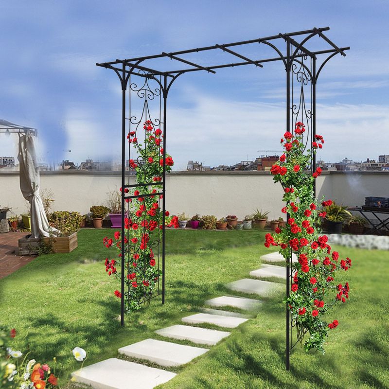 Metal Garden Arch Garden Arbor Trellis Climbing Plants Support Rose Arch Black_voghion.com
