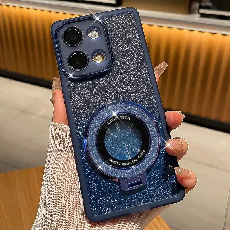 Xiaomi POCO M6 Pro blød glitter med ringstativ Magnetisk beskyttende bagcover til xiaomi poco m6pro 4G Shell_voghion.com