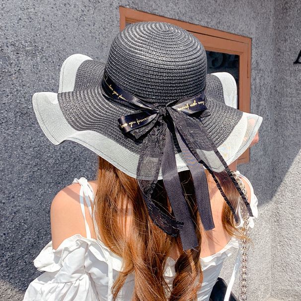 Hat Children Mesh Straw Sunscreen Lace Large Eave Wave Edge Beach Fisherman Hat Korean Version Bow_voghion.com