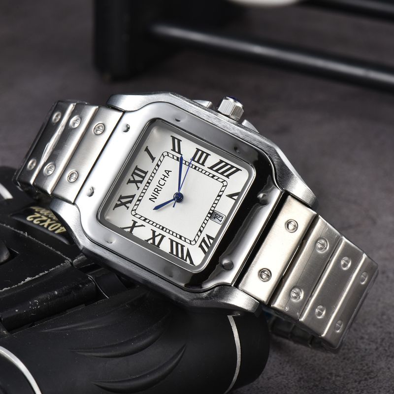 2024 Men's Stainless Steel 3-Hand Square NIRICHA Quartz Second Running Calendar Watch_voghion.com