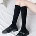 Wadenstrümpfe für Damen, blickdichte Samtsocken bis zur Mitte der Wade, JK-Strümpfe für Schüler, schwarze Overknee-Socken bis zur halben Wade_voghion.com
