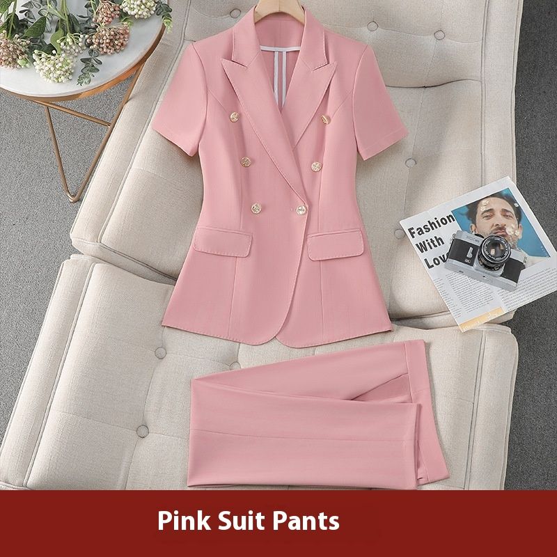 Costum profesional cu mânecă scurtă, design subțire de vară pentru femei, stil nou 2025, temperament minion, naveta la locul de muncă_voghion.com