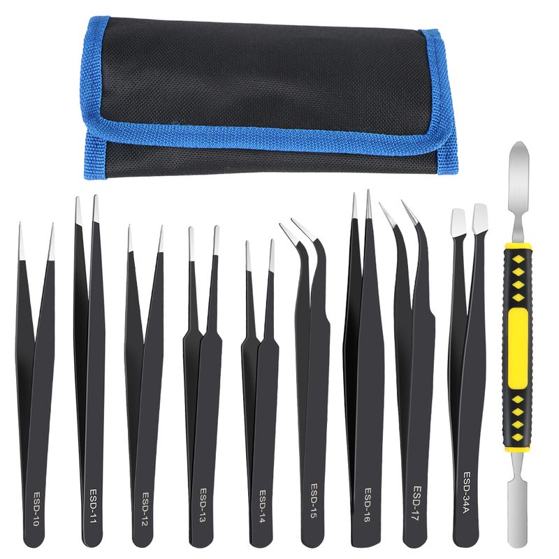 Precisão Anti-Estática 10Pcs/Conjunto Curvo Pinça Reta ESD Pinças Aço Inoxidável Ferramentas de Reparo Industrial_voghion.com