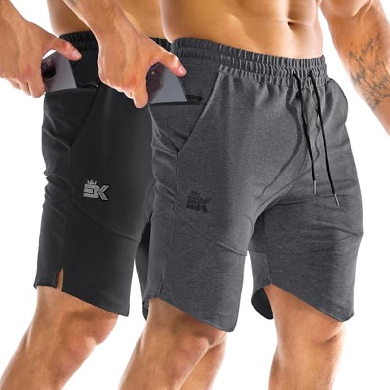 Gym Sports Trousers Men's Short Cotton Fiess Shorts With Hidden Zip Pocket_voghion.com