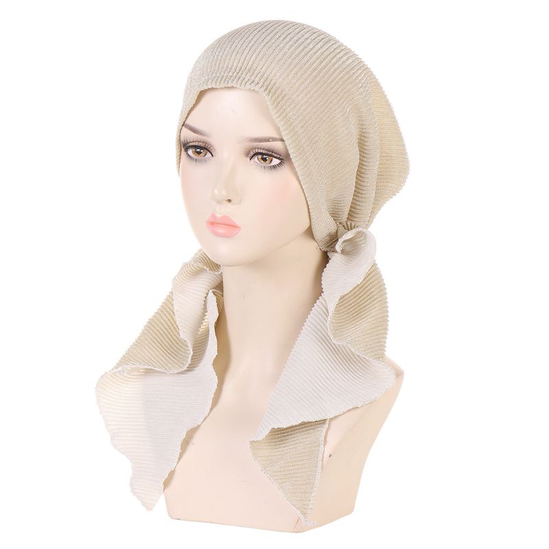 pleated bright silk curved hat solid color four seasons women's fashion headscarf hat_voghion.com