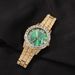 Men's Hip-Hop Watch - Green Dial With Roman Numerals & Diamond Markers (45mm Case, Stainless Steel)_voghion.com