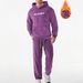 Men's Plush Fleece Lounge Set – Soft Embroidered Letter Hoodie & Jogger Pants (Black/Violet/Khaki/Greyish, S-XXL)_voghion.com