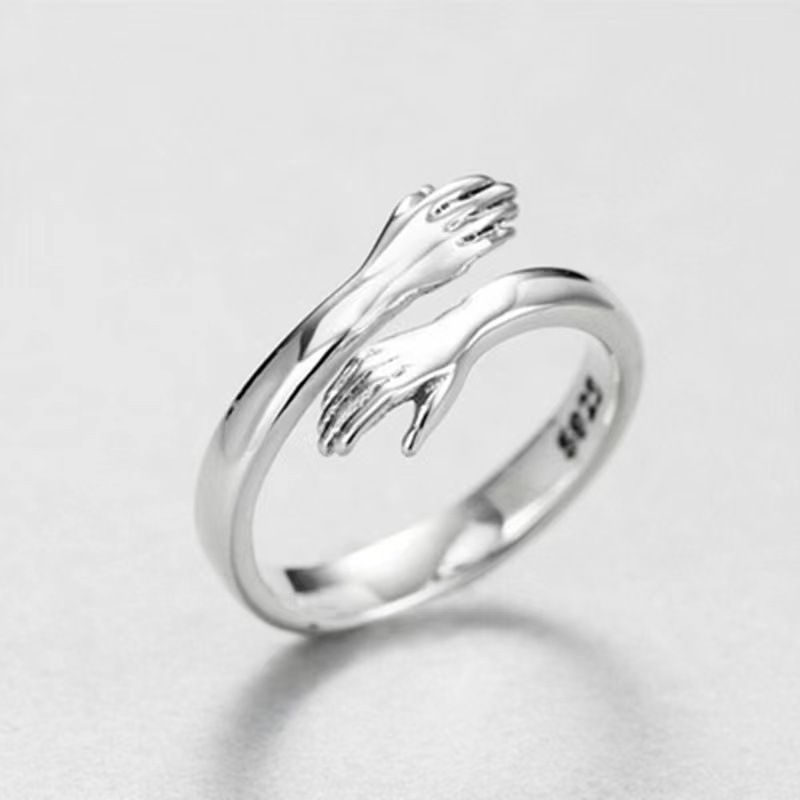 Anello aperto regolabile da donna Love Hands Embrace in argento puro stile fresco 2025 S_voghion.com