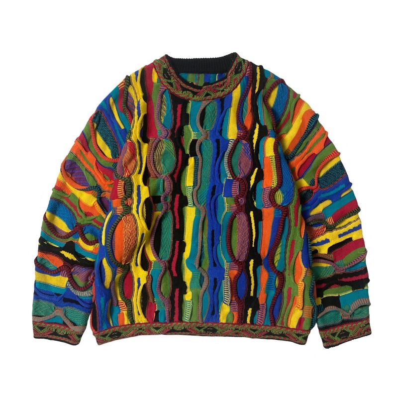 vintage loose pop contrast hip hop ethnic style knitted retro round neck pullover sweater_voghion.com