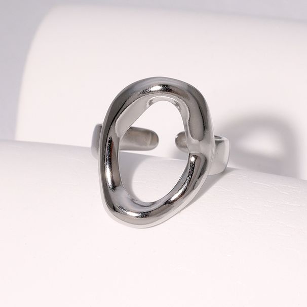 Anello ovale geometrico in acciaio inossidabile placcato oro 18 carati, design semplice e alla moda per donna_voghion.com