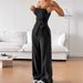 Women's Sexy Strapless Two-Piece Set With Split Top And Straight Long Pants Ribbed Suit New Style_voghion.com