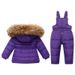 Ensemble de combinaison de neige d'hiver pour enfant – Salopette isolante et doudoune à capuche (bavoir amovible, 90 % duvet de canard blanc, polyester déperlant, unisexe 1-4 ans)_voghion.com