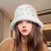 Blend Fur Bucket Hat Temperament Fisherman Hat Female High Grade Rabbit Fur Face Small Basin Hat Black And White Autumn And Winter Warm Hat_voghion.com