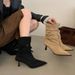 Fashionable 2024 Autumn Winter Thin Strap Pointed Toe Suede Stiletto Over-the-Knee High Heel Long Boots Women's Shoes_voghion.com