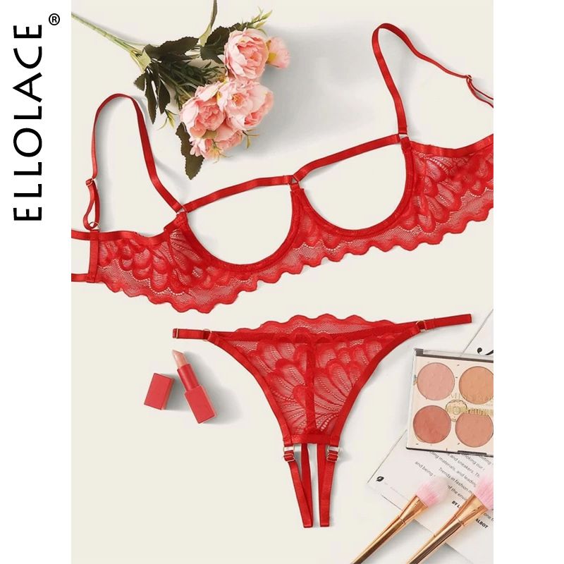 Ellolace Lingerie Set Sexy Hollow Out Lingerie Underwear Set Women's Push Up Bra Erotic Lingerie Sex Underwear For Women_voghion.com