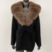 Women's Oversized Knit Cardigan With Real Fox Fur Collar – Mid-Length Cozy Sweater (Multiple Colors, One Size Fits All)_voghion.com