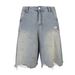 Men's Clothing National Trend High Street Washed Distressed Rhinestone Worn Denim Shorts Unisex Loose Wide Leg Straight Trousers_voghion.com