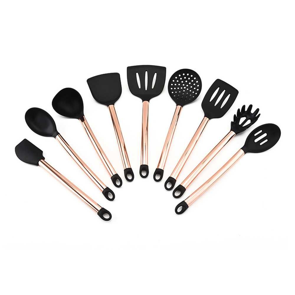 1 set di utensili da cucina con manico in tubo placcato in oro, pentola antiaderente, pentole in silicone, cucchiaio da cucina per uso domestico, kit di paletta_voghion.com