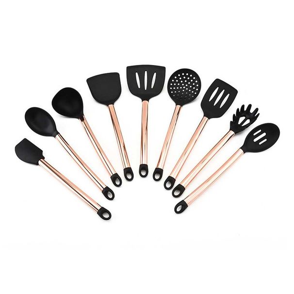 1 set di utensili da cucina con manico in tubo placcato in oro, pentola antiaderente, pentole in silicone, cucchiaio da cucina per uso domestico, kit di paletta_voghion.com