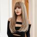 hot selling Light Brown with Bangs Long Straight Synthetic Hair Women Heat Resistant Wigs Golden Layered Cosplay Wig for Party_voghion.com