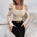 Dámské módní tričko s dlouhým rukávem, čtvercovým výstřihem a úzkým střihem, ovčími nohavicemi a rukávy, pletené, s hranatým výstřihem, velikost pro dojíždění z roku 2023_voghion.com