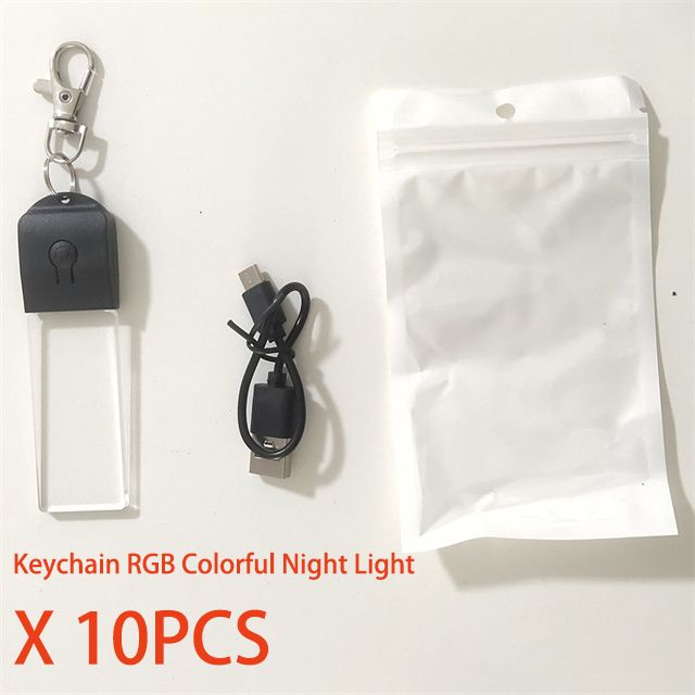 Lot de 10 porte-clés LED 3D en acrylique, rechargeables, rechargeables, à suspendre, à faire soi-même, avec veilleuse colorée RVB_voghion.com
