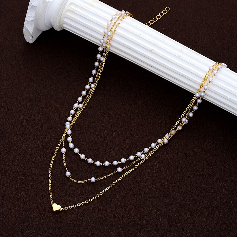 Neue mode dankbar design perle liebe drei schicht halskette licht luxus temperament frauen halskette_voghion.com