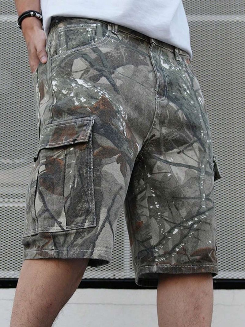 Herrenbekleidung Retro Street Branches Camouflage Print Lose Casual Workwear Denim Shorts Shorts Sommer_voghion.com