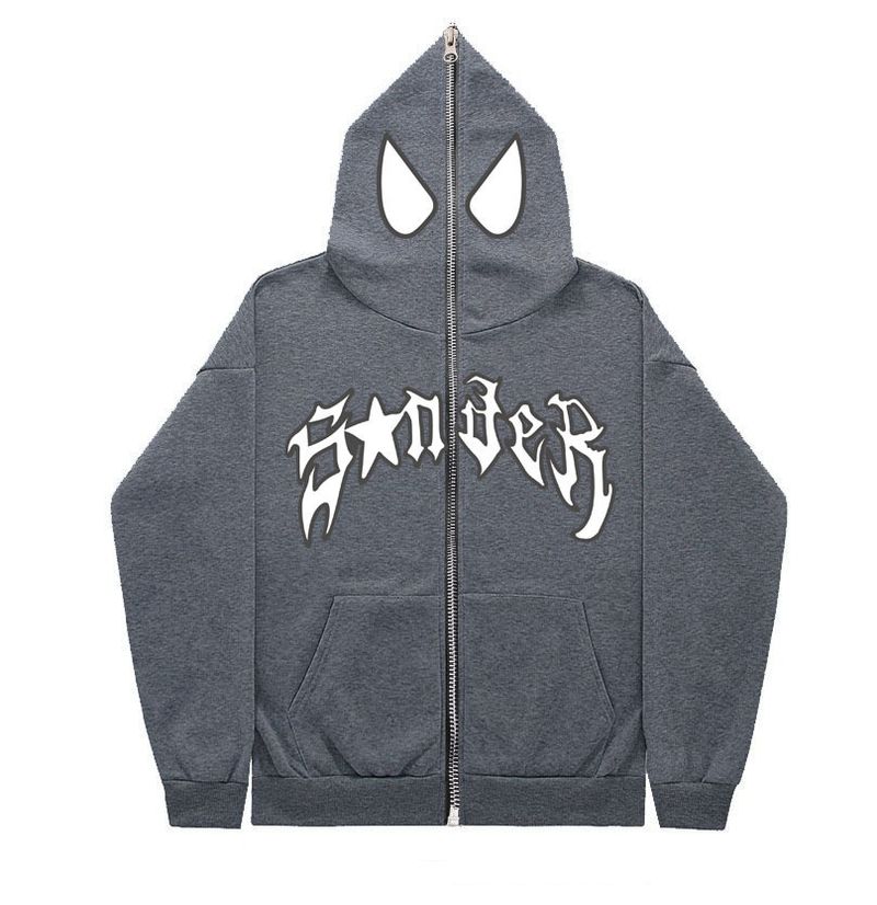 Halloween Personalized Men's and Women's Cardigan Hoodie Y2K Couple Large Spider High Street Hip Hop Sweater_voghion.com