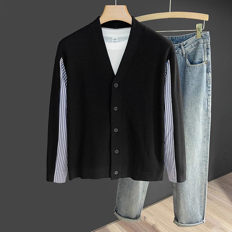 Herrenbekleidung Frühling und Herbst Zweiteilige Strickpullover für Männer und Frauen, Stil, modische Paar-Strickjacke, dünne Hemdjacke_voghion.com