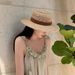 Nuovo cappello da donna in rafia intrecciata a mano, con tesa larga e piatta, per le vacanze in spiaggia e con protezione solare_voghion.com