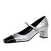 Women's shoes diamond-in-line with square head chunky mid-heel leather color patchwork single shoes_voghion.com
