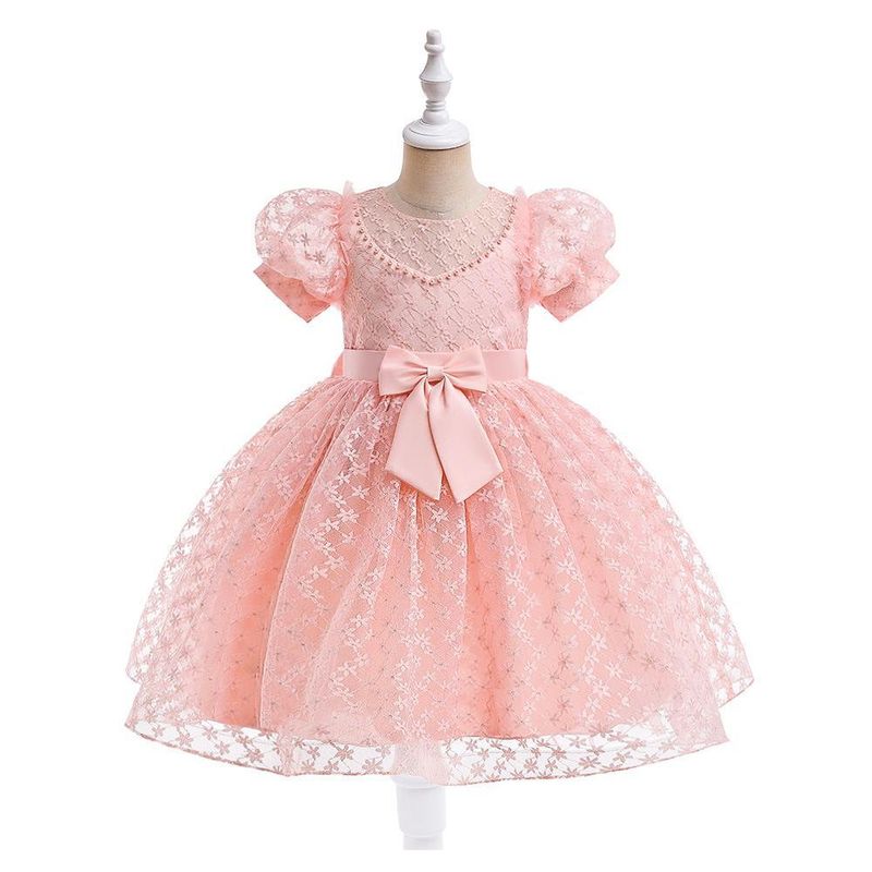 barnklänning prinsessklänning spetsnät puffärmar pärlbåge prinsessklänning bröllopsblomma flicka klänning_voghion.com
