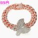 Bracciale cubano unisex alla moda con micro pavé di zirconi rosa a forma di farfalla Hip Hop_voghion.com