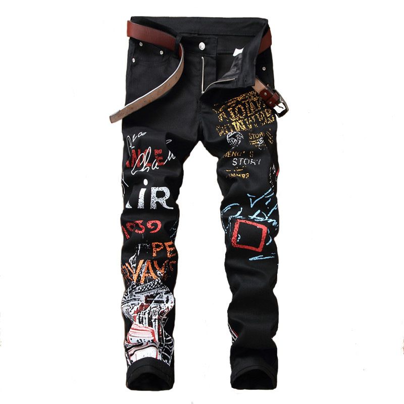 Jeans da uomo, pantaloni a gamba dritta stampati casual elasticizzati, jeans, inizio da uomo 5601_voghion.com
